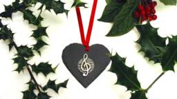 Treble Clef Natural Slate Heart Ornament, Music Christmas Decoration, Teacher Gift
