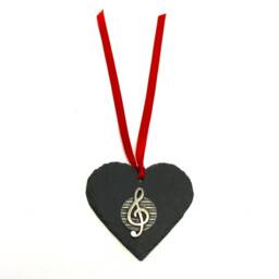 Treble Clef Natural Slate Heart Ornament, Music Christmas Decoration, Teacher Gift - thumbnail 3