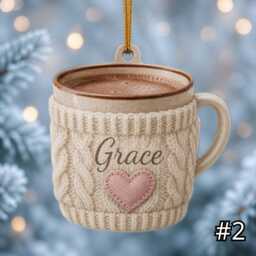 Personalized Cozy Mug Ornament, Acrylic Christmas Sweater Sleeve Coffee Cup, Custom Name Gift For Lover Decor - thumbnail 2