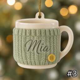 Personalized Cozy Mug Ornament, Acrylic Christmas Sweater Sleeve Coffee Cup, Custom Name Gift For Lover Decor - thumbnail 3
