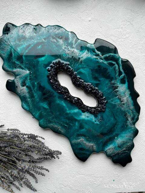 Geode Wall Picture, Wall Painting, Wall, Ocean Silver Geode, Abstract Painting - Geode Resin Art, Art - image 1
