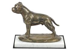 Staffordshire Bull Terrier, Dog White Marble Base Statue, Limited Edition, Artdog. Made Of Cold Cast Bronze. Perfect Gift. Limited Edition
