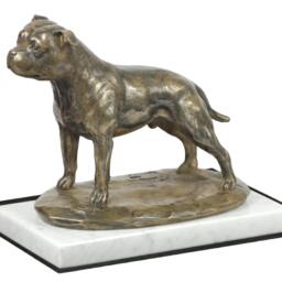 Staffordshire Bull Terrier, Dog White Marble Base Statue, Limited Edition, Artdog. Made Of Cold Cast Bronze. Perfect Gift. Limited Edition - thumbnail 3
