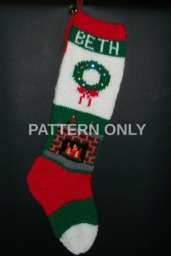 PDF Pattern Only Hand Knitted Fireplace/Penguin Christmas Stocking - thumbnail 1