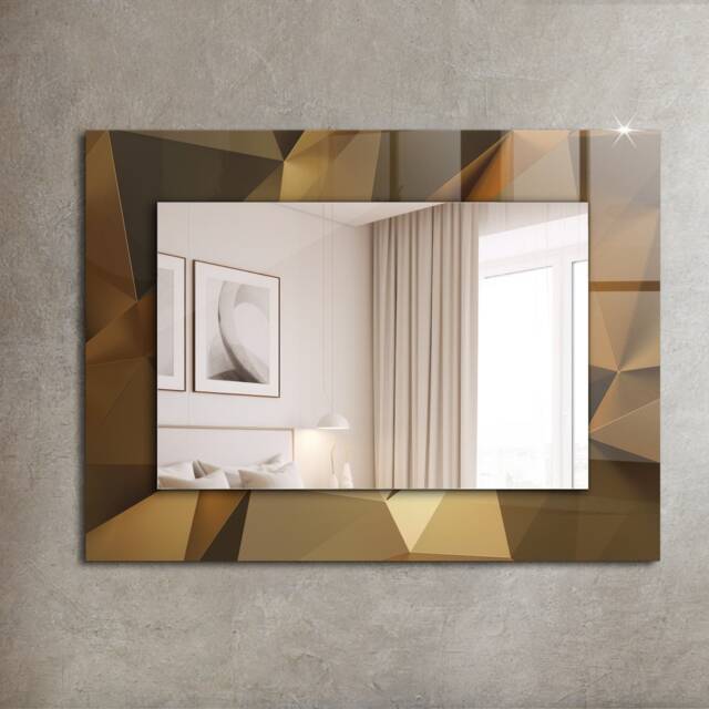Geometric Shapes Mirror, Rectangular Mirror With Frame, Brown Printed Decorative Wall For Entrance - image 1