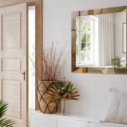 Geometric Shapes Mirror, Rectangular Mirror With Frame, Brown Printed Decorative Wall For Entrance - thumbnail 3