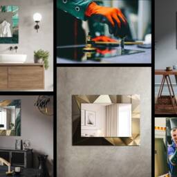 Geometric Shapes Mirror, Rectangular Mirror With Frame, Brown Printed Decorative Wall For Entrance - thumbnail 4