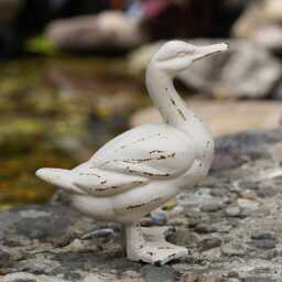 Cast Iron Duck Ornament - White Antique Style Garden Home Animal Sculpture - thumbnail 3
