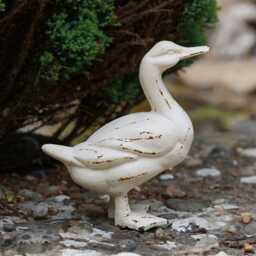 Cast Iron Duck Ornament - White Antique Style Garden Home Animal Sculpture - thumbnail 1