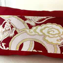 Red & Silver Dragon Brocade Pillow Cover, Golden Case, Japanese Obi Brocade, Sofa Bedding, Kimono Throw Case - thumbnail 2