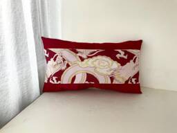 Red & Silver Dragon Brocade Pillow Cover, Golden Case, Japanese Obi Brocade, Sofa Bedding, Kimono Throw Case
