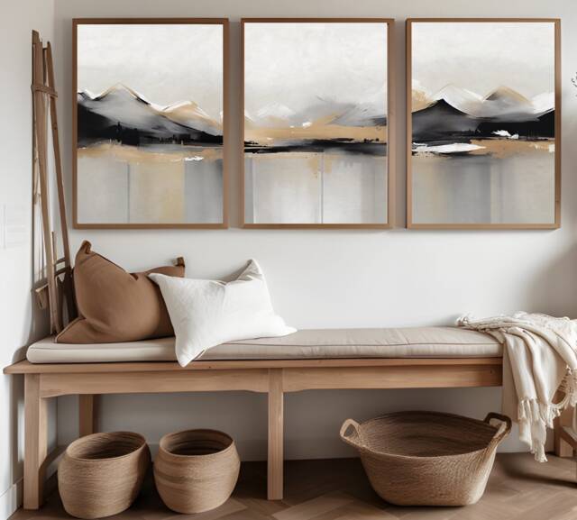 Neutral Gold, Abstract Art Prints, Modern Art, Brush Strokes, Wall , Set Of 3 A5, A4, A3 A3+ A2 A1 Sizes, Fast Delivery - image 1