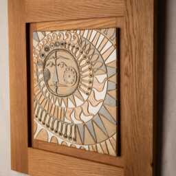 Ceramic Wall Art in White Oak Frame Mayan Sun - thumbnail 2