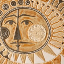 Ceramic Wall Art in White Oak Frame Mayan Sun - thumbnail 3