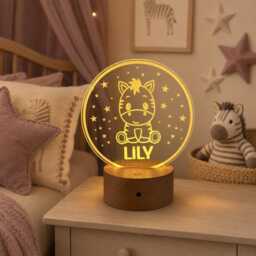 Personalised Zebra Night Light - Custom Name Led Lamp Colour Changing Nursery Decor - thumbnail 1