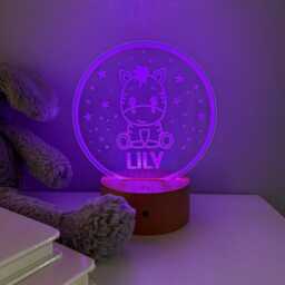 Personalised Zebra Night Light - Custom Name Led Lamp Colour Changing Nursery Decor - thumbnail 3