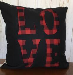 Valentine Pillow Cover Black Twill With Buffalo Check Love - 20x20 - thumbnail 1
