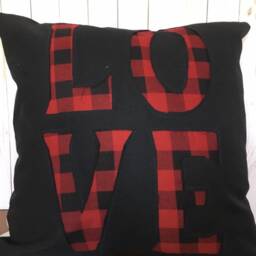 Valentine Pillow Cover Black Twill With Buffalo Check Love - 20x20 - thumbnail 4