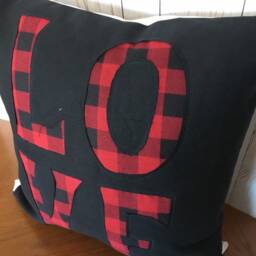 Valentine Pillow Cover Black Twill With Buffalo Check Love - 20x20 - thumbnail 3