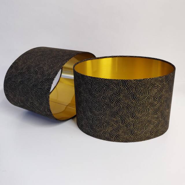 Black & Gold Oval Lampshade With Metallic Swirls Lining - image 1
