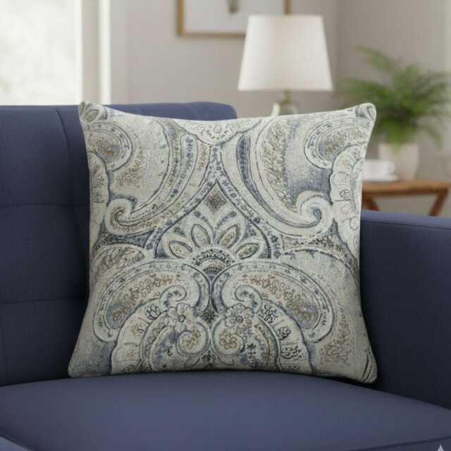 Blue Grey Paisley Cushion Cover 18x18 Inch - Bohemian Throw Pillow Case With Hidden Zip - image 1