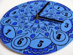 Jewel Tone Clock in Palace Blue - Bohemian Home Decor Psychedelic Geometric Eco Friendly Gift Made From Recycled Vinyl Record - thumbnail 1