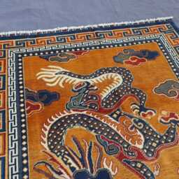 4'5x8 Ft Pictorial Rug, Dragon Phoenix Chinese Style Hand Knotted Veg Dyes Wool Afghan Handmade One Of A Kind Art Bedroom Rug - thumbnail 3