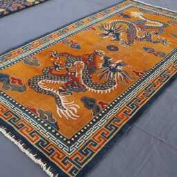 4'5x8 Ft Pictorial Rug, Dragon Phoenix Chinese Style Hand Knotted Veg Dyes Wool Afghan Handmade One Of A Kind Art Bedroom Rug - thumbnail 2