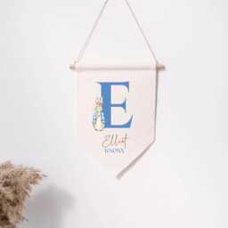 Personalised Linen Flag - Peter Rabbit Kids Bedroom Wall Decor Birthday Gift For Boy Girl New Baby Nursery Parents - thumbnail 1