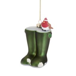 Christmas Wellies Hanging Tree Decoration - Festive Winter Wonderland Green Fingers Gardening Nature Earth Plant Robin Gift - thumbnail 1