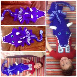 Crochet Dragon Blanket, Snuggle Sack Cocoon, Handmade UK - thumbnail 2