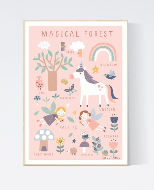 Magical Forest Girls Wall Art - Wall Children's Prints Illustration - image 1