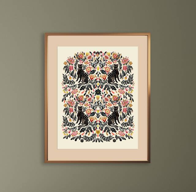 Folk Leopards Side Eye Art Print - Cat Painting Wall By Christine De Carvalho - image 1
