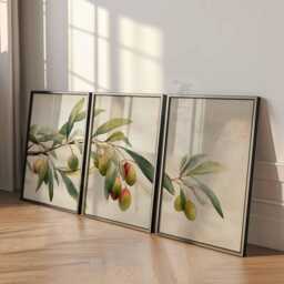 Olive Tree Wall Art Set Of 3, Botanical Branch Poster Prints, Mediterranean Plant Decor, Neutral Nature Artwork, Modern Leaf Prints - thumbnail 3