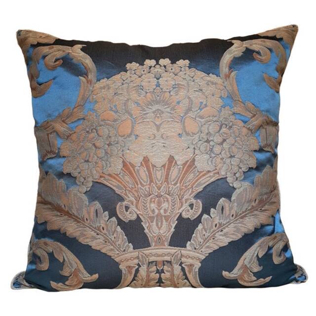 Rubelli Labuan Blue Silk Damask Fabric Lumbar Throw Pillow Cushion Cover - Handmade in Italy - image 1