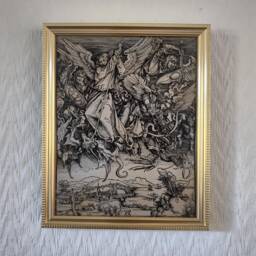 "Saint Michael Versus The Dragon - Albrecht D??rer, 1498 Framed Handmade Reproduction On Canvas 8""x10" - thumbnail 1