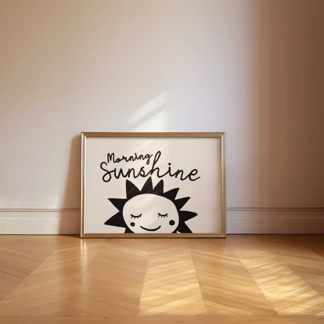 Morning Sunshine Mid Century Retro Wall Art Print, Cute Smiling Sun Vintage Style Art, Playful Bedroom Poster, Whimsical Landscape - image 1