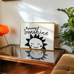 Morning Sunshine Mid Century Retro Wall Art Print, Cute Smiling Sun Vintage Style Art, Playful Bedroom Poster, Whimsical Landscape - thumbnail 3