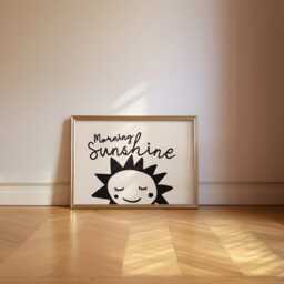Morning Sunshine Mid Century Retro Wall Art Print, Cute Smiling Sun Vintage Style Art, Playful Bedroom Poster, Whimsical Landscape - thumbnail 1