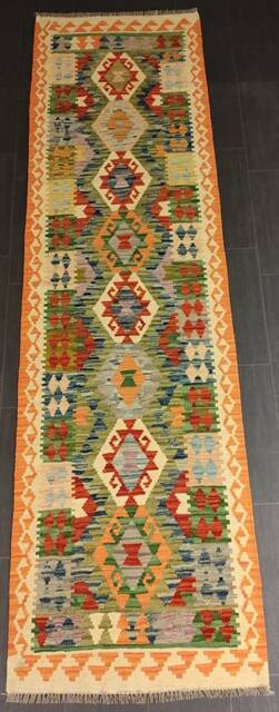 Handmade Kilim Runner, Artisan Afghan Turkish Aztec Sheep Wool Runner Rug 282x80 cm - image 1