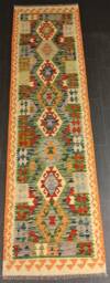 Handmade Kilim Runner, Artisan Afghan Turkish Aztec Sheep Wool Runner Rug 282x80 cm - thumbnail 1