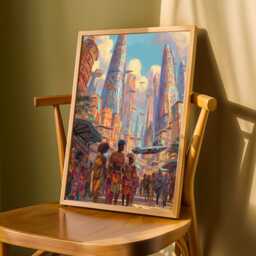 Afrofuturism Cityscape Art Print Orange, Teal, Pink Boho Decor - Poster Only - thumbnail 3