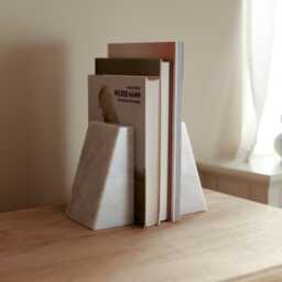White Marble Wedge Bookends - Book Holder Shelf Organiser End Luxury Natural Stone Mantelpiece Ornament Home Office Tidy - thumbnail 1