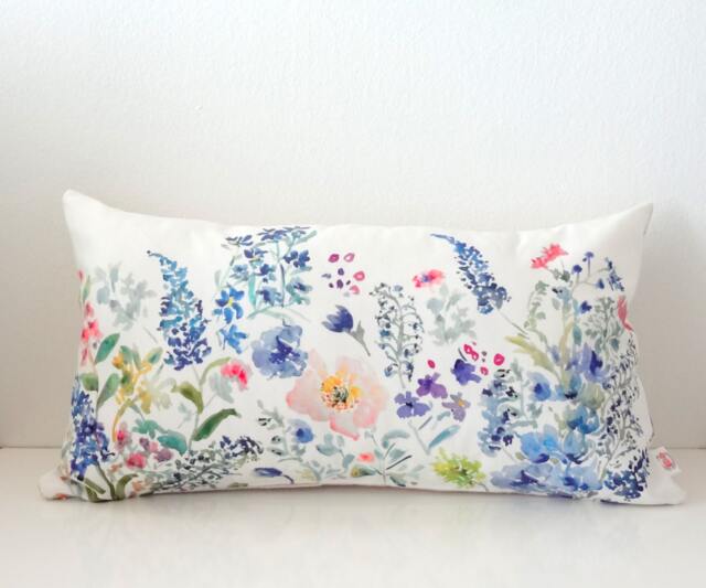Garden Medley Pillow Covers, 14x20, 12x21, 18x18, 20x20, 24x24, Designer Fabric, Watercolor Flowers Accent, Floral Lumbar - image 1