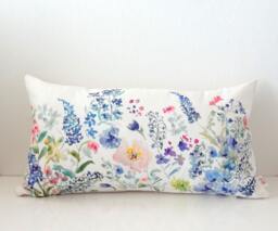 Garden Medley Pillow Covers, 14x20, 12x21, 18x18, 20x20, 24x24, Designer Fabric, Watercolor Flowers Accent, Floral Lumbar - thumbnail 1