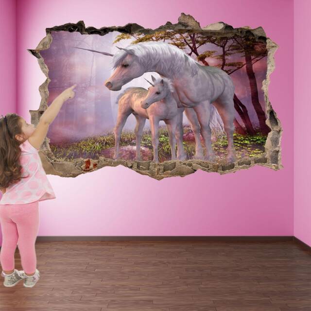 Unicorn Fairy Forest Wall Decal Sticker Mural Poster Print Art Kids Girls Bedroom Decor Az46 - image 1