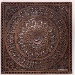 Carved Wood Headboard King, Brown Teak King Headboard, Mandala Wooden Panels, 72 - thumbnail 4