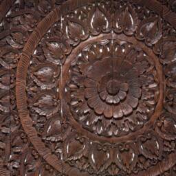 Carved Wood Headboard King, Brown Teak King Headboard, Mandala Wooden Panels, 72 - thumbnail 3