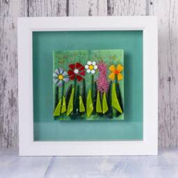 Wild Flower Fused Glass Textured Picture With White Wooden Frame, Colourful Flowers Gift, Wall Art, New Home Gift Idea - thumbnail 2