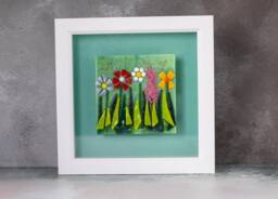 Wild Flower Fused Glass Textured Picture With White Wooden Frame, Colourful Flowers Gift, Wall Art, New Home Gift Idea - thumbnail 1